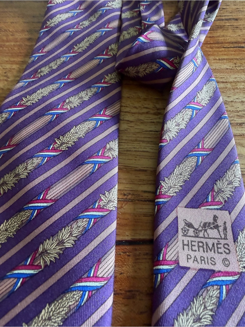 Vintage Hermes Paris Silk Tie Traditional Branches French Flag Ribbon - Picture 8 of 8